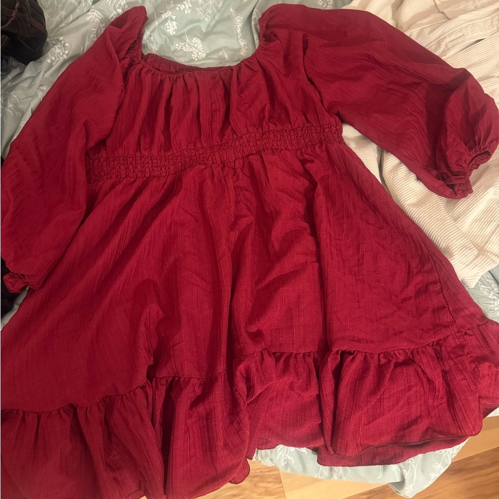 Red Puff Sleeve Dress